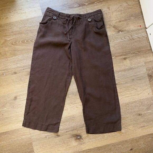 Womens 100% Linen Wide Leg Pants Size 6 Cropped Coastal Boho Beach Neutral - Picture 6 of 12